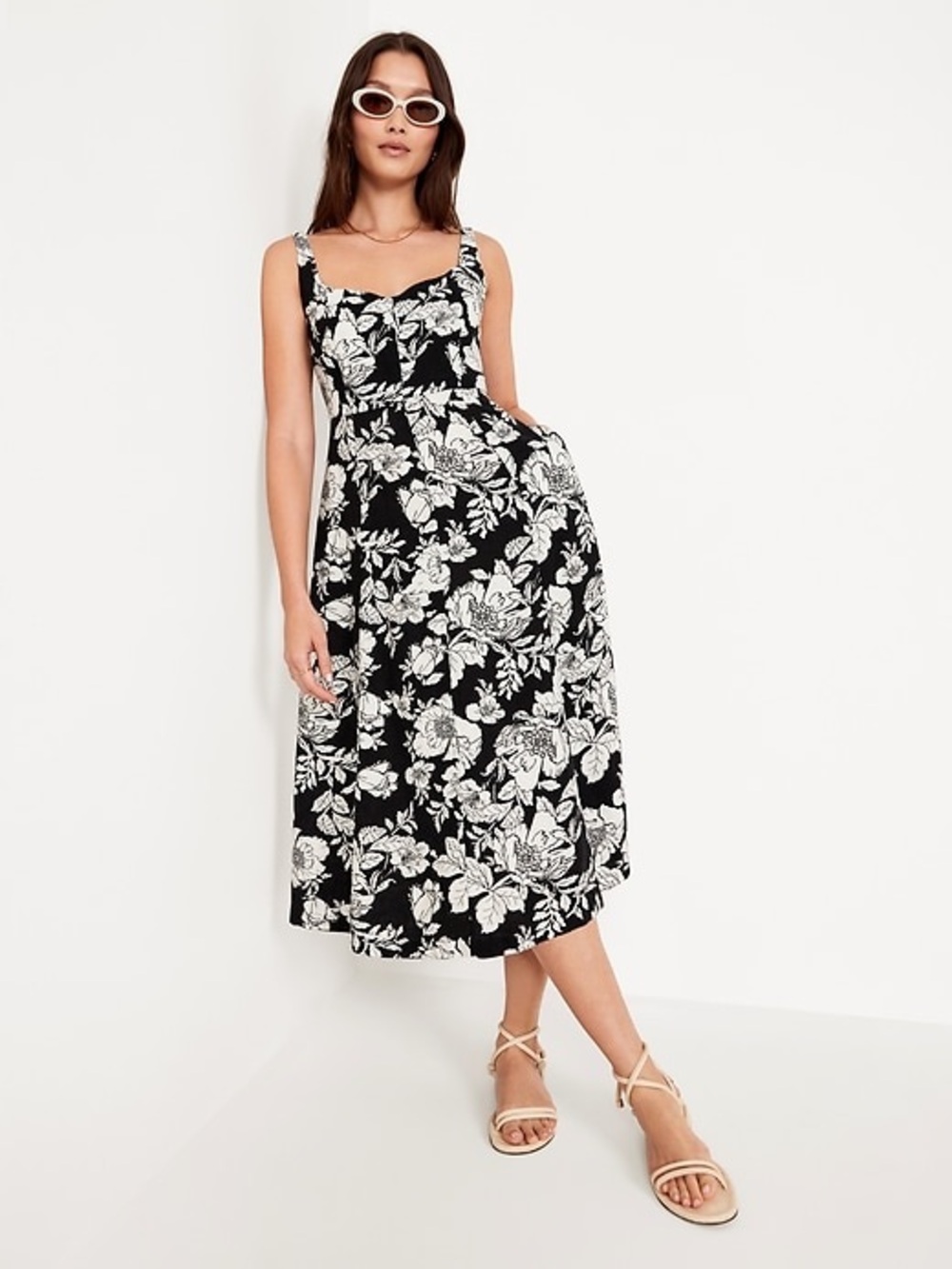 Old Navy Black and White Floral Midi Dress
